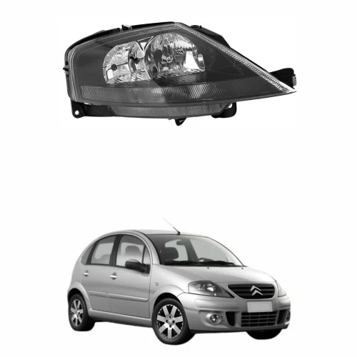Farol Citroen C3 2002 Até 2012 Máscara Negra Lado Direito