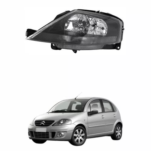 Farol Citroen C3 2002 Até 2012 Máscara Negra Lado Esquerdo
