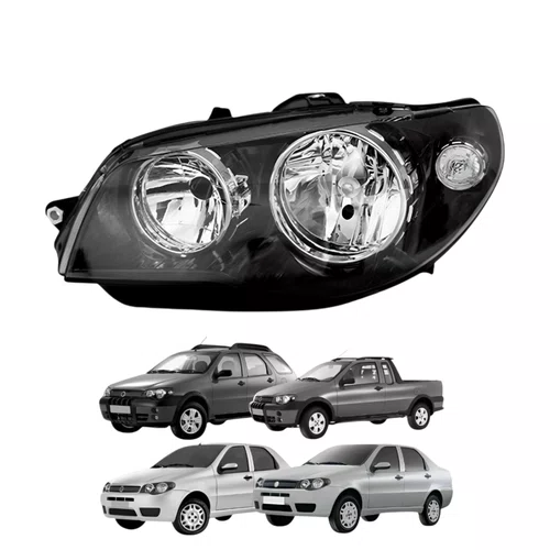 Farol Esquerdo Mascara Negra Fiat Palio G3 Siena G3 Strada G3 2004 2005 2006 2007 2008 2009 2010 2011 2012 2013 2014 com Anel Cromado Novo