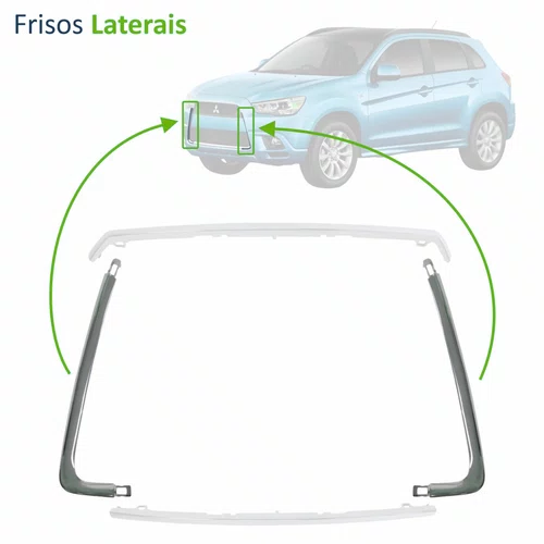 Kit Jogo 04 Peças Friso Grade Mitsubishi Asx 2010 2011 2012  Novo