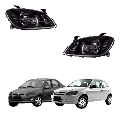 Par Farol Gm Celta Prisma 2012 2013 2014 Mascara Negra
