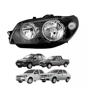 Farol Esquerdo Mascara Negra Fiat Palio G3 Siena G3 Strada G3 2004 2005 2006 2007 2008 2009 2010 2011 2012 2013 2014 com Anel Cromado Novo
