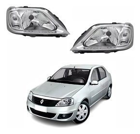 Par De Farol Renault Logan 2007 Até 2010 Máscara Cromada  Novo